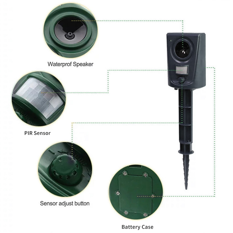 Solar Power Ultrasonic Drive Animals Pests Repeller for Dog Cat Bird Deer Squirrel Rat Skunk Vole