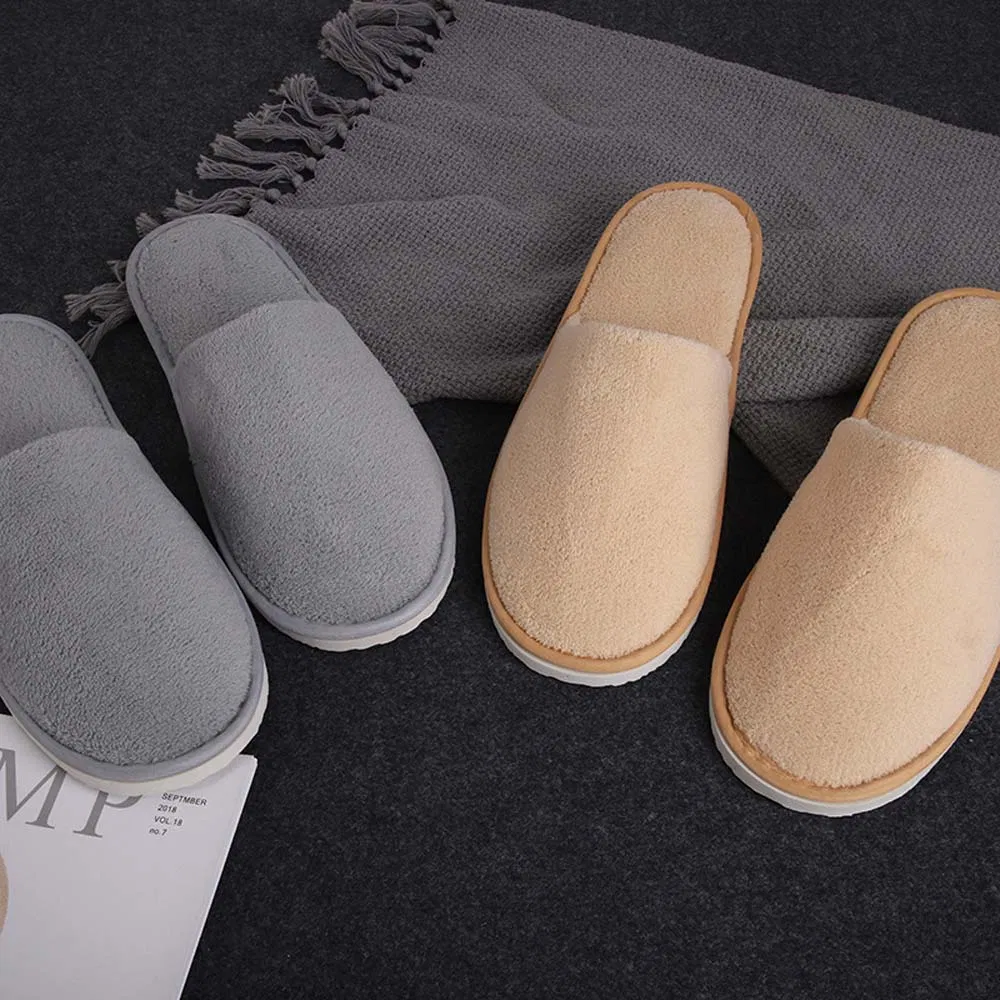 Guaranteed Quality Fashionable One-Time Anti-Slip Washable Slippers in Black/White/Gray/Canary with Coral Velvet Fabric for Women and Man in Hotel/Bathroom/SPA