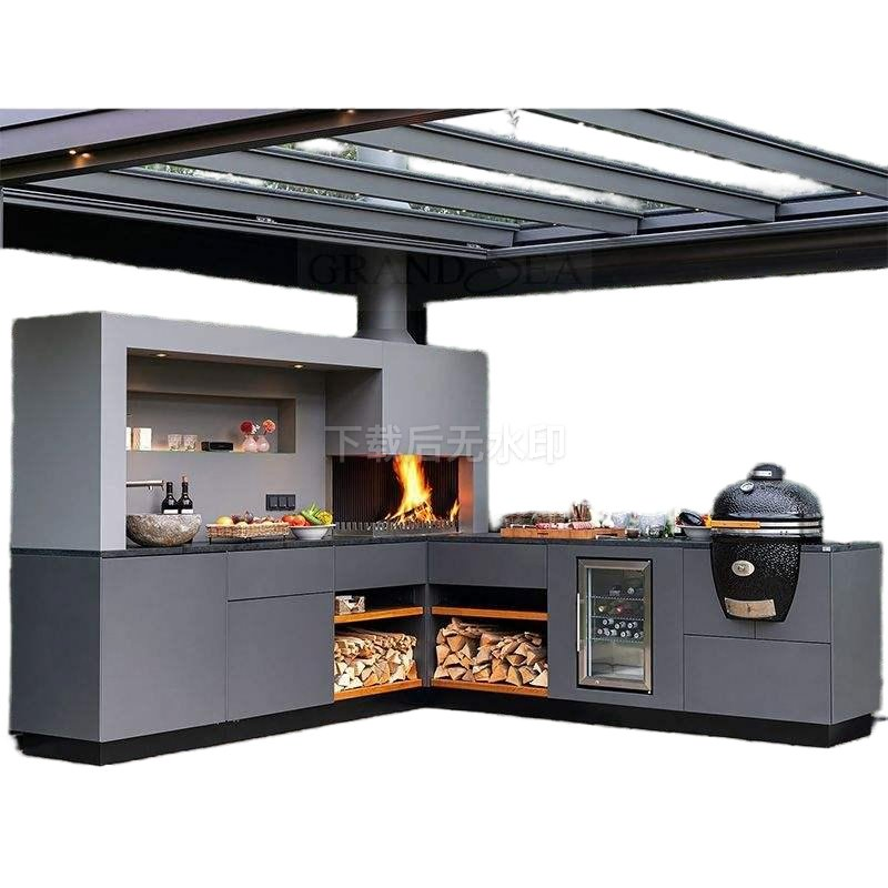 Multi-Function Outdoor Kitchen Set with Gas Burner, Refrigerator & LED Lighting