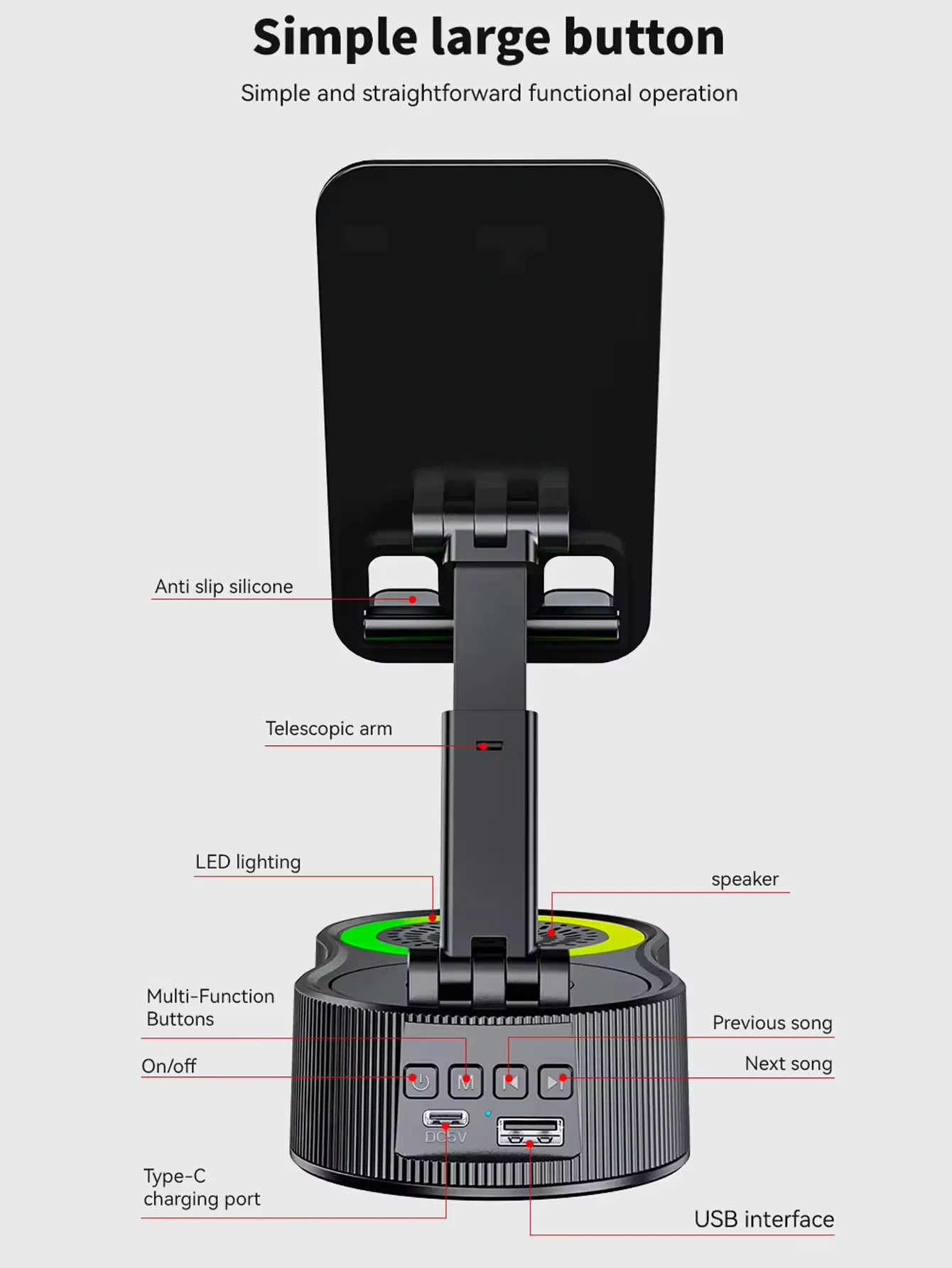 2025 3-in-1 Portable Foldable Phone Stand Wireless Charger, Bluetooth Speaker, RGB Lights, Desktop Live Streaming Holder for Home, Outdoor, Music, Gaming