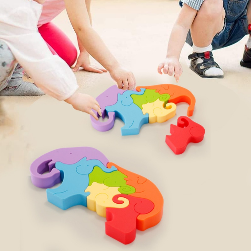 Wholesale Food Grade Educational Toddlers Infant Toys Baby Silicone Elephant Puzzle Toy