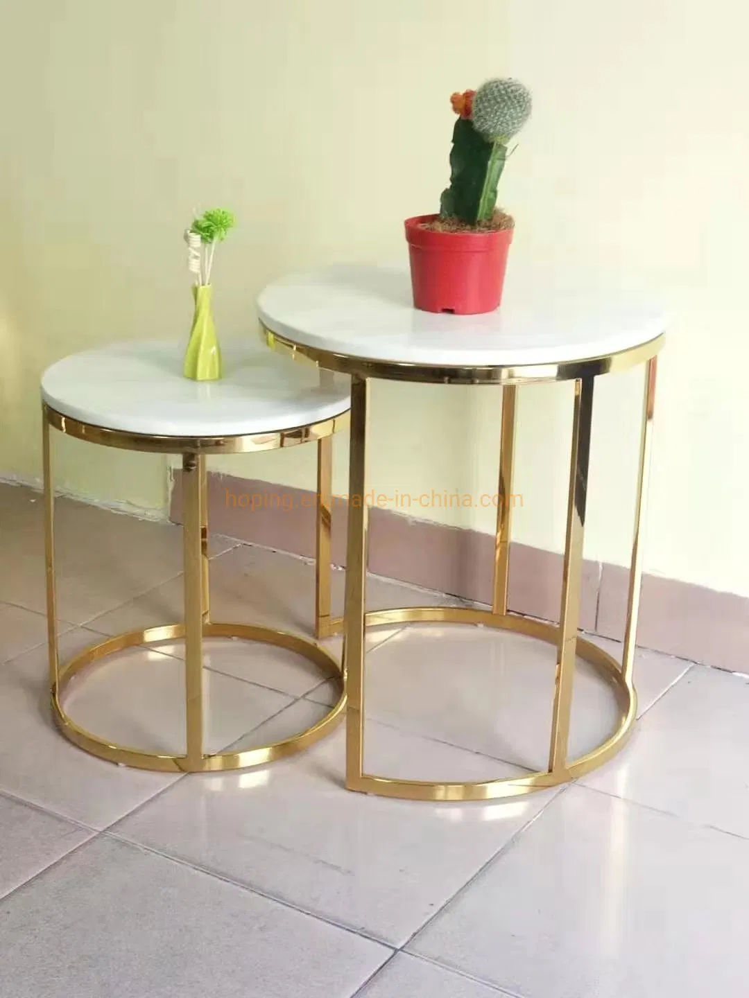Round Promotion Flower Display Table Black Marble Top Side Table Set Hotel Chevron Coffee Table
