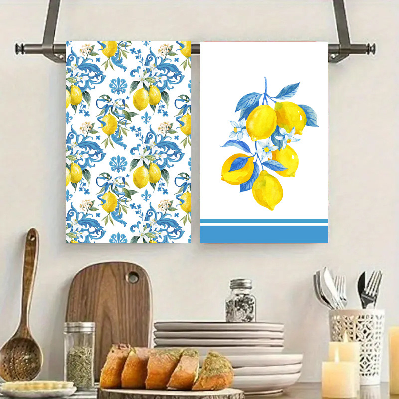 Ultra Fine Fiber Kitchen Towel Fabric with Lemon Print Style, Absorbent Soft