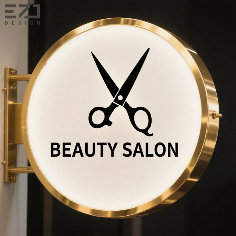 Free Design UV Printing Round Electroplating Gold Mirror Beauty Salon Light Box