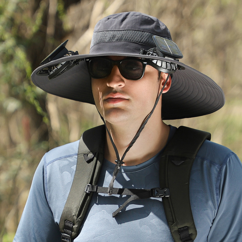 Wide Brim Sun Hat with Fan Solar Fan Hat, Hat with Solar Fans Built in, Large Fishing Hat with Fans, for Outdoor Hiking Camping Fishing Garden