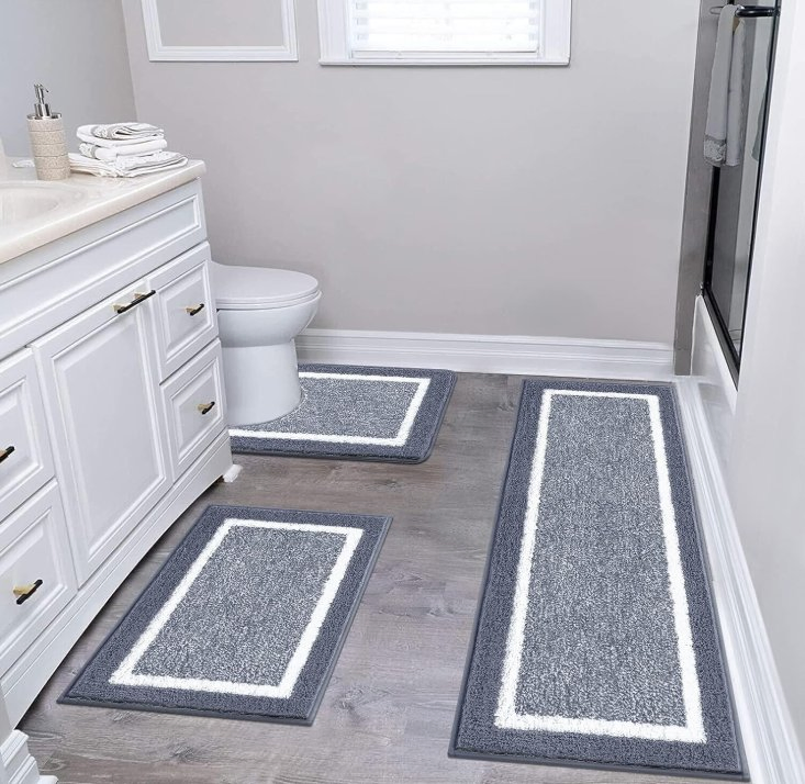 Bathroom Rug Mat Set 3 Piece, Microfiber Shaggy Bath Set