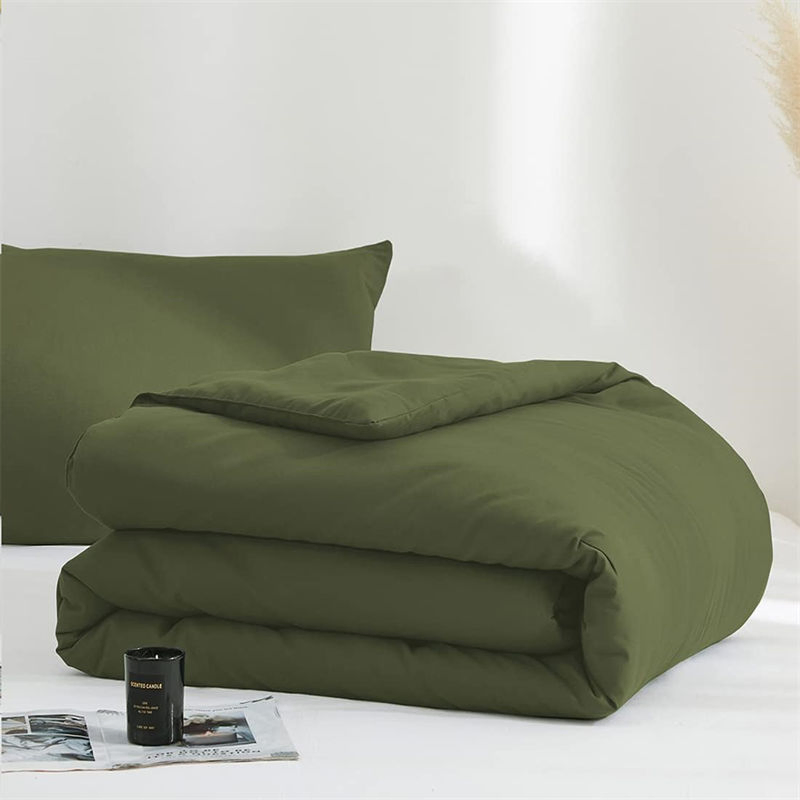 Emergency Survival 3 PCS Lightweight Olive Green 100% Microfiber Down Alternative Bedding Sets Troops Dorm Room Super Soft All Season Comforter Quilt Cover