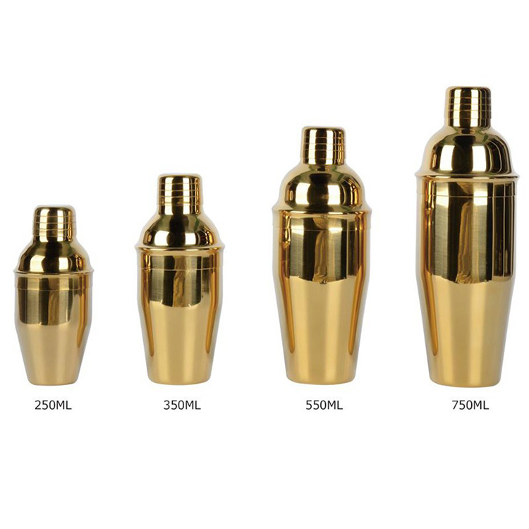 Шейкер барный 3-х секционный с позолотой, 250-750 мл