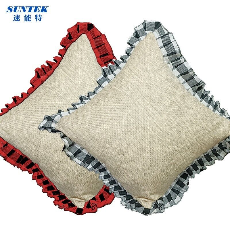 Wholesale Burlap Buffalo Plaid Ruffled Pillow Covers for Sublimation