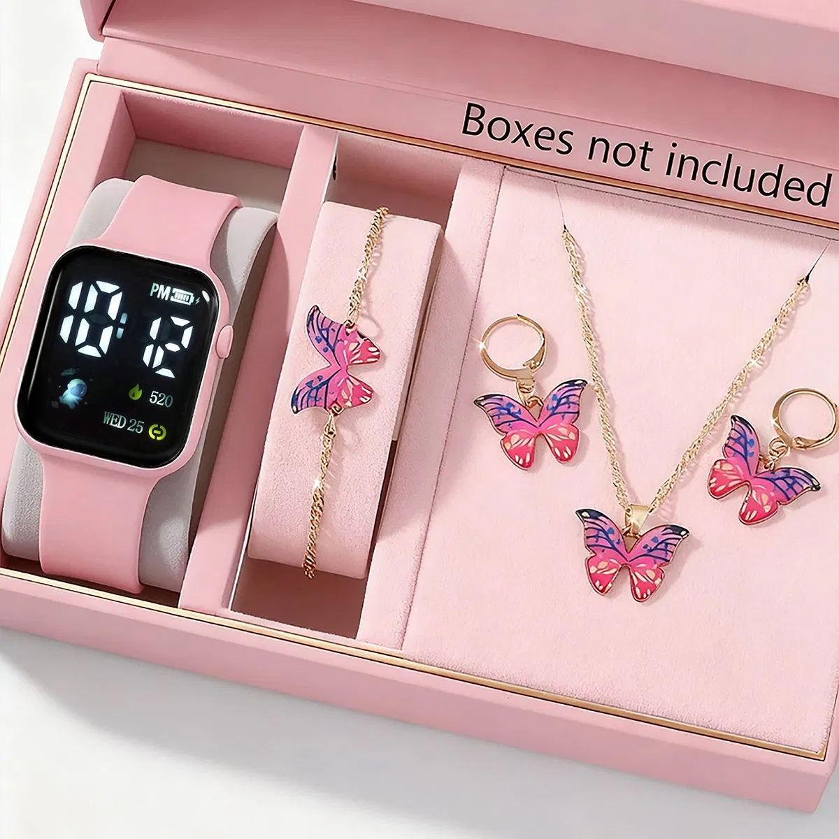 Pink Girl Digital Watch Set Butterfly Jewelry Set Gift Silicone
