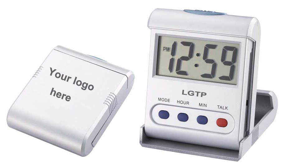 Plastic Talking Alarm Clock with Flip Cover for Traveller