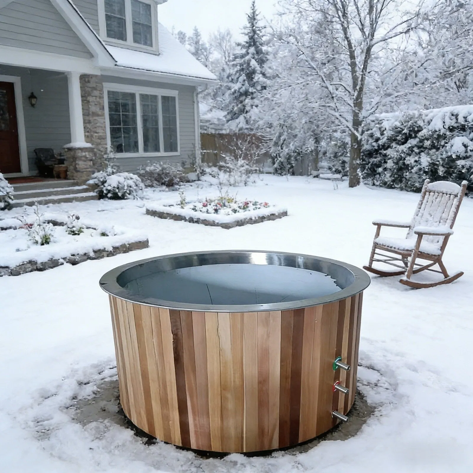 Деревянная ледяная ванна для криотерапии с массажем