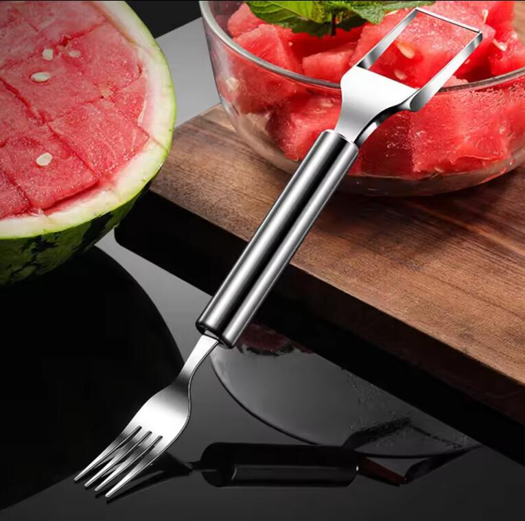 2-in-1 Watermelon Cutting Artifact Stainless Steel Forks Knife Fruit Fork Slicer Cutter