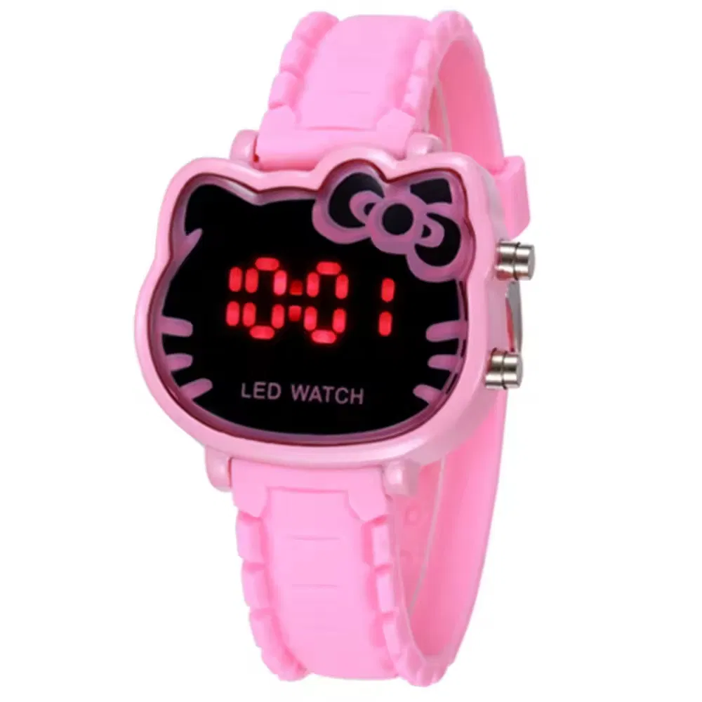 Hello Kitty Watch Little Girl Cute Cartoon Watch Girl Helloo Kitty Children LED Electronic Fashion Girls Red Pink Blue Watch