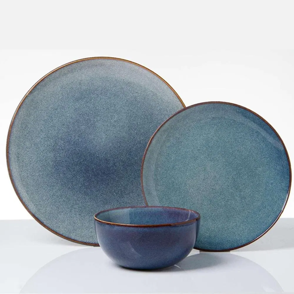 Classic Dinner Set Porcelain Crockery Handmade Plates&Dishes Set Durable Blue Ceramic Tableware Hotel Serving Platter