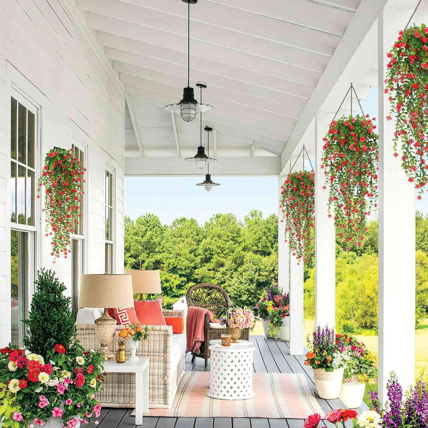 Цветы искусственные подвесные белые УФ-стойкие пластик