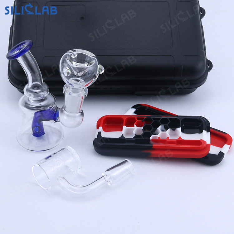Exquisite Gift Boxed Smoking Bubbler Kits Mini Beaker Glass Water Pipe Kit 5 in 1 Glass Smoke Filter Set DAB Wax