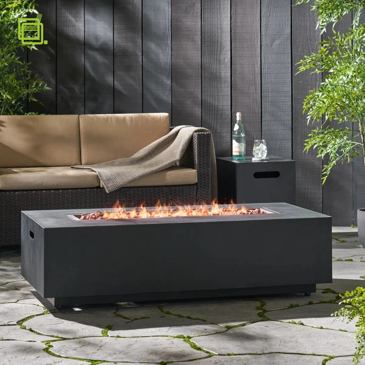 Urban Matte Black Aluminum Rectangular Propane Gas Outdoor Patio Fire Pit Table
