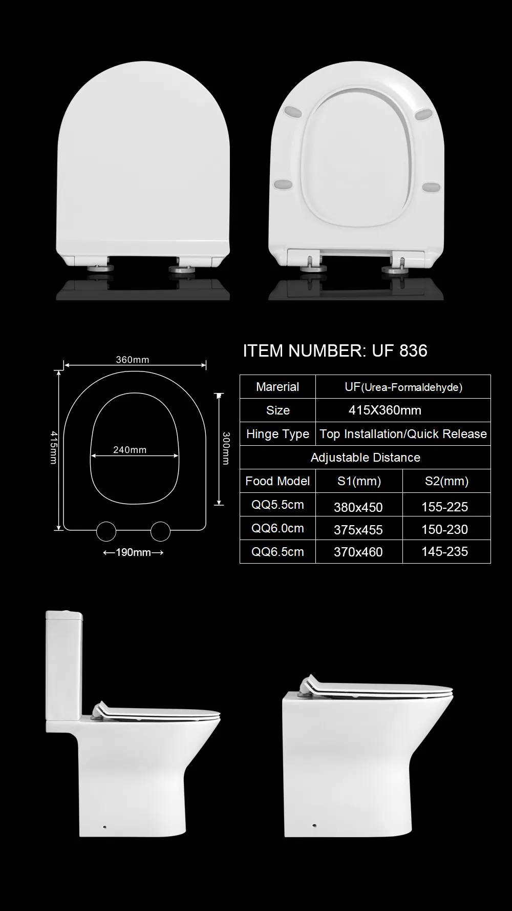 U-Shaped Urea Slow-Down Close White Matt Toilet Seat Cover