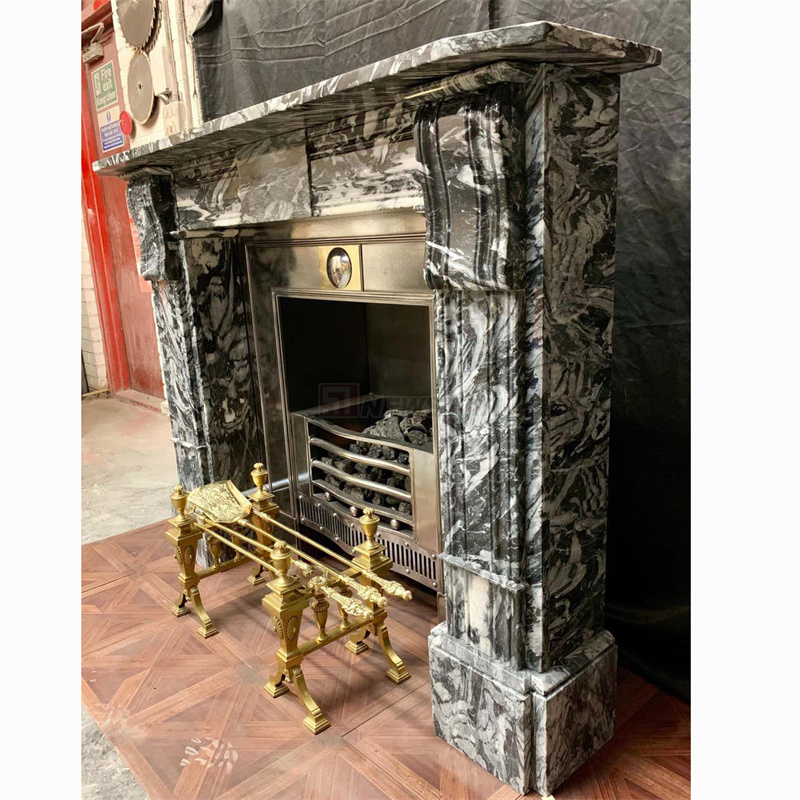 Newstar Home Decorative Natural Stone Mantel Marble Surround Carving Fireplace Indoor Decoration Natural Calacatta Black Marble Fireplace