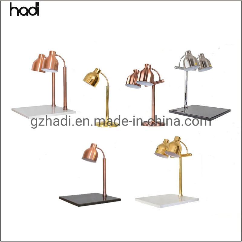 Hadi High Quality Restaurant Table Service Light Stainless Steel Commercial Gold Food Lamp Hotel Heat Buffet Food Warmer Light White Marble Standing Lamps