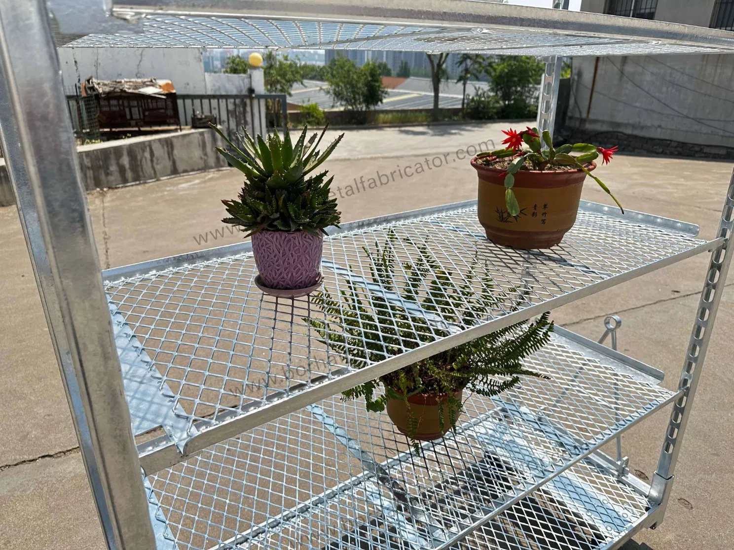 Galvanized Greenhouse Nursery Transport Trolley Flower Racks with Wheels