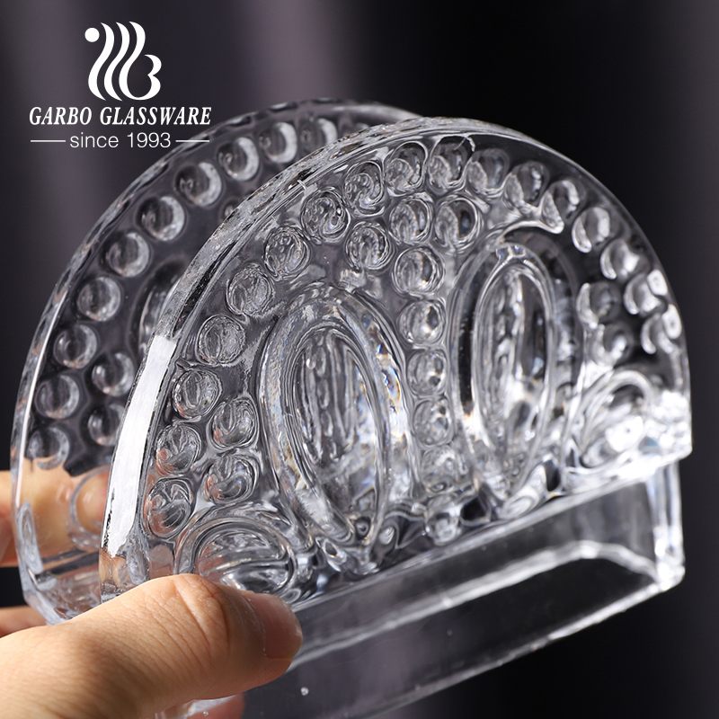 Wholesale China High White Bead Design Clear Glass Napkin Holder for Home Use