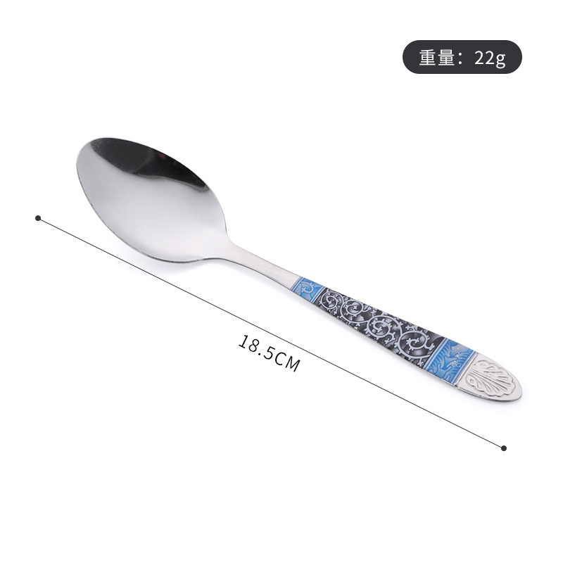 Wholesale Creative Pattern Stainless Steel Spoon. Tableware Fork and Spoon for Restaurants and Hotels. Roasted Flower and Printed Soup Spoon for Canteens.