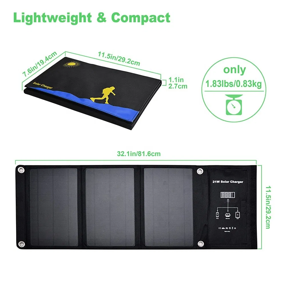 Foldable Solar Panel Charger for USB Mobile Phones and Power Banks