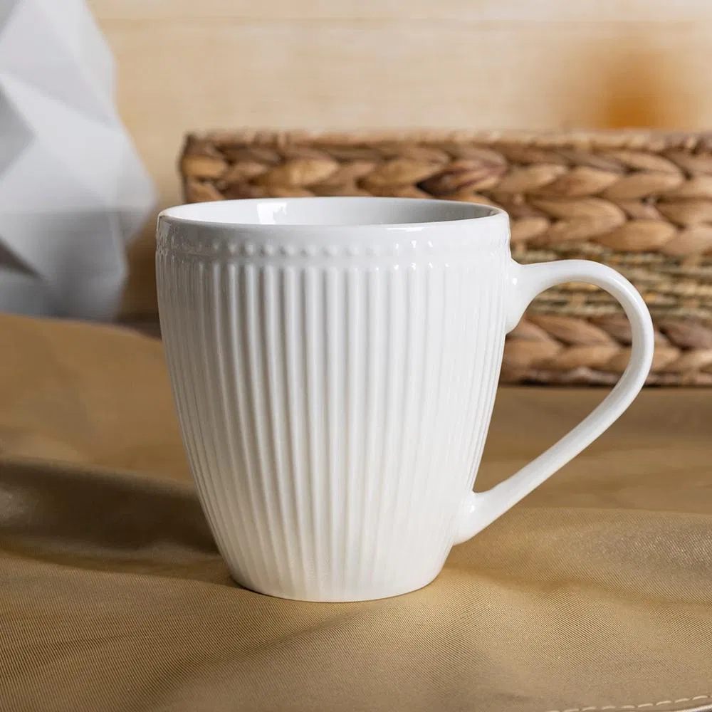 Premium Ribbed White Tea Cup and Saucer for Daily Use