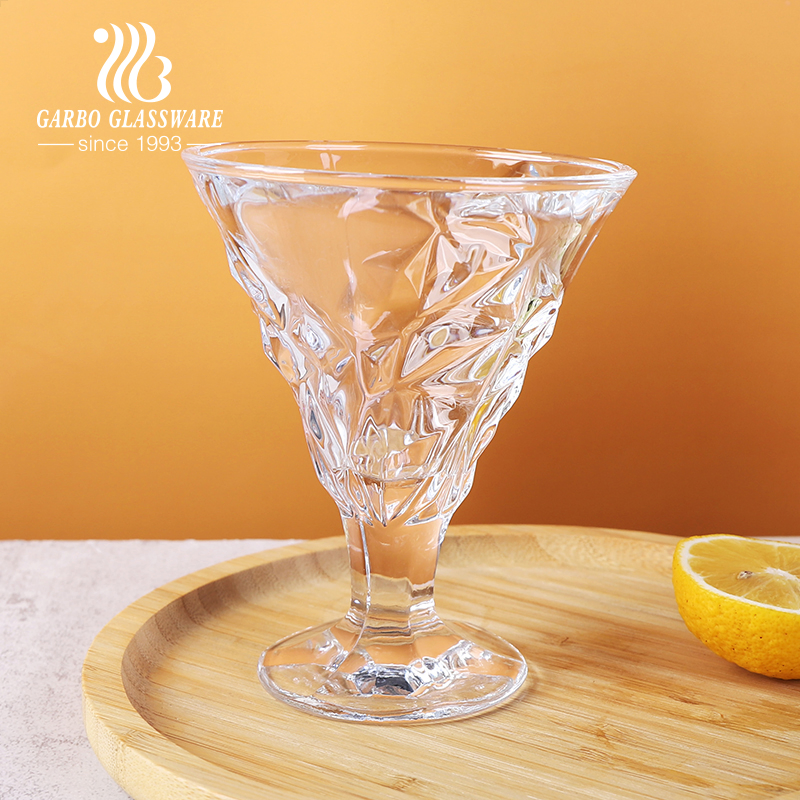 Glass Ice Cream Bowl with Stand Engraved Glass Goblet for Martini Ice Cold Drink Best in Summer 215 Ml Glass Dessert Cup with Stand in Stock