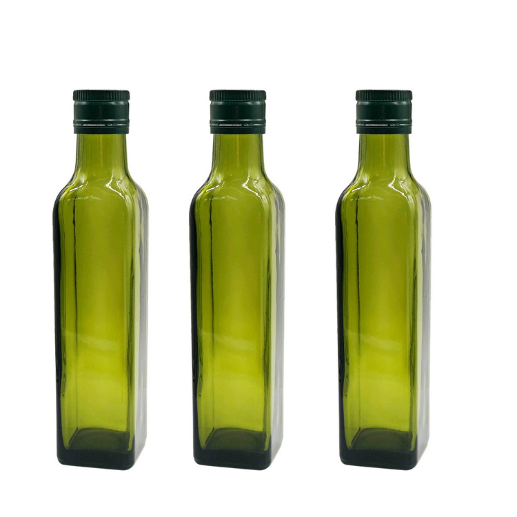 Customer Empty 100ml 250ml 375ml 500ml 750ml Dark Green Cylinder Olive Oil Glass Bottles with Aluminum Cap