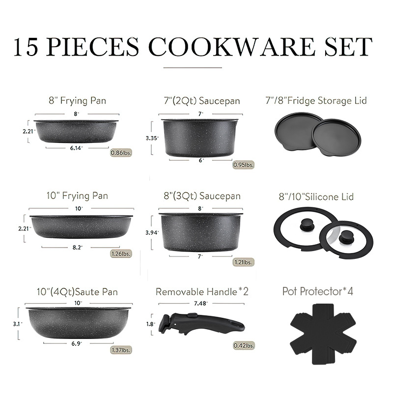 DS-2954B Non-Stick Pots and Pans Set Detachable Handle Cookware Sets Non Toxic Induction RV, Dishwasher/Oven Safe, Easy Clean Kitchen Cooking Set