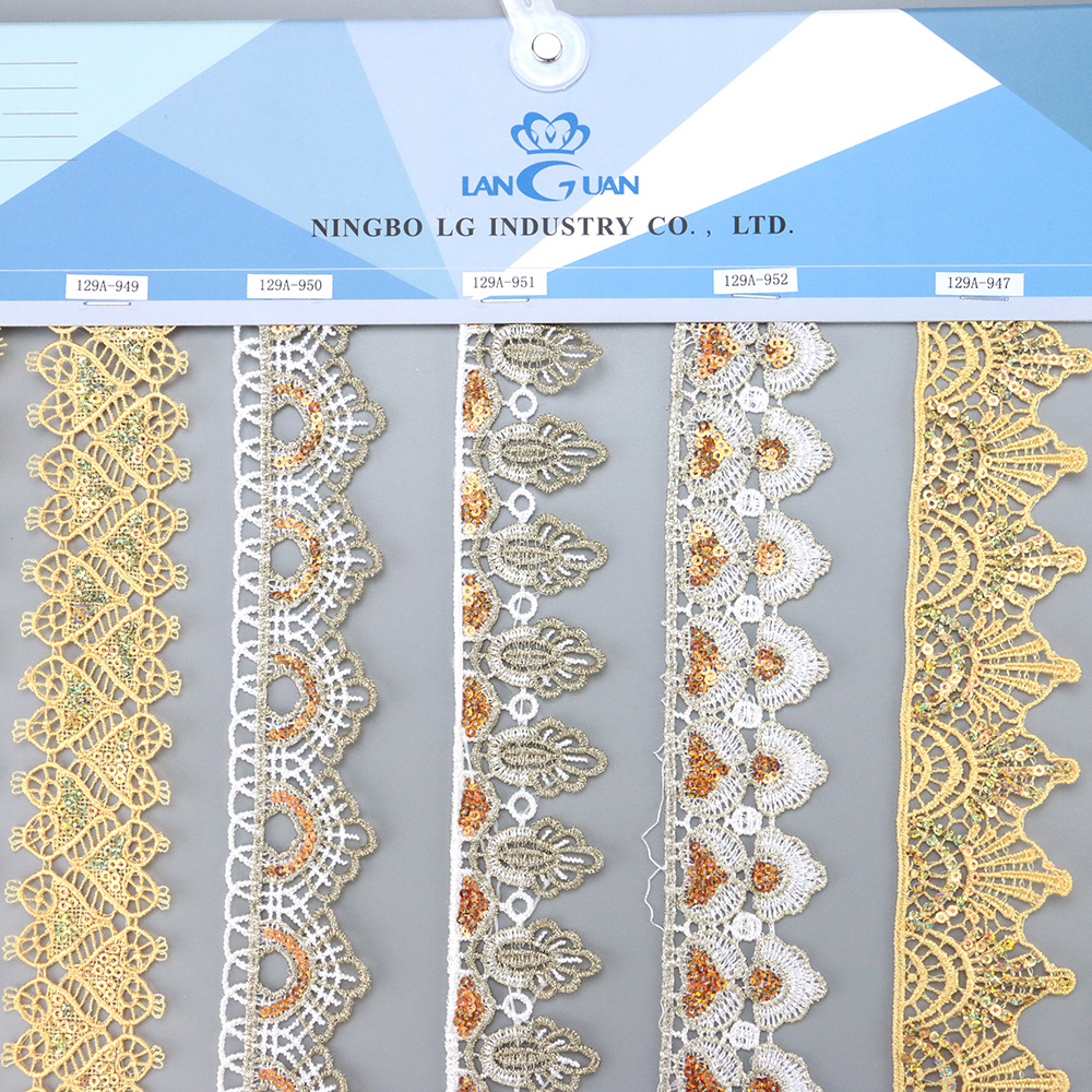 Лента черная с золотой отделкой вышивка блестками кружевом