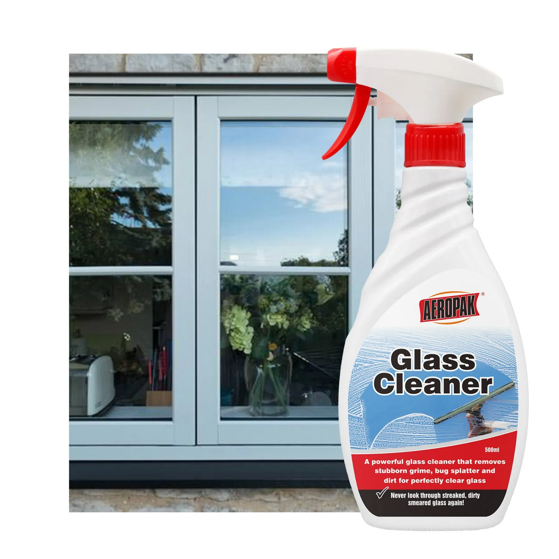 Aeropak 500ml Bottle Car Window Glass Water Stain Cleaner Liquid Agent Mirror Glass Cleaner Spray for Automotive and Household