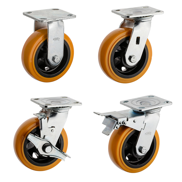 100mm PU Wheel Castor with Locking 280kgs High Load 4inch Fixed Type Welding Steel Heavy Duty Industrial Caster
