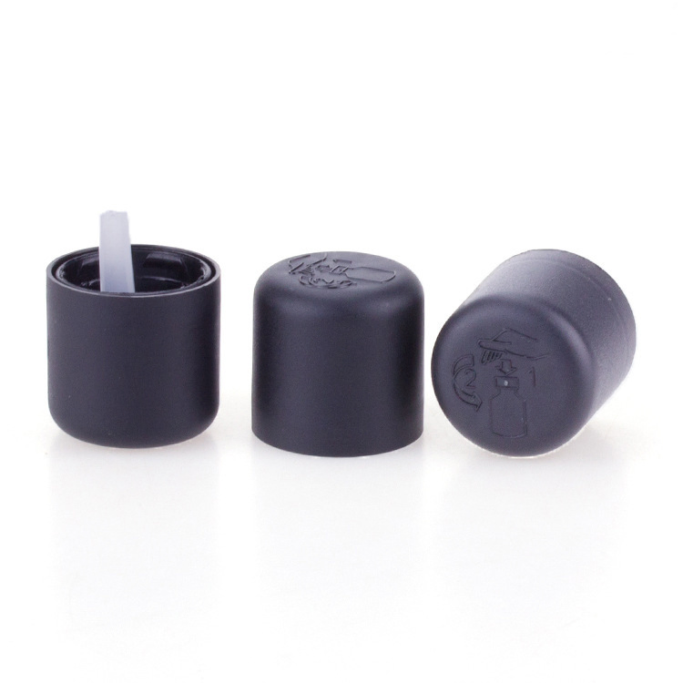 18mm 18/415 Europ Black Plastic Child Proof Essential Oil Bottle Cap Screw Cap with Dropper Insert for German Market
