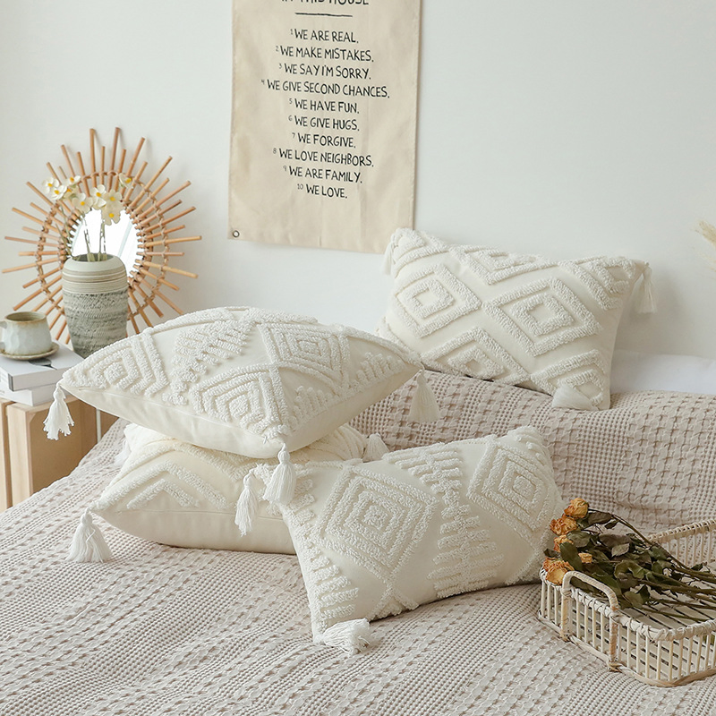 3D Carved Luxury Woven Fabrics Pillow Cover Tufted Pillow Cover