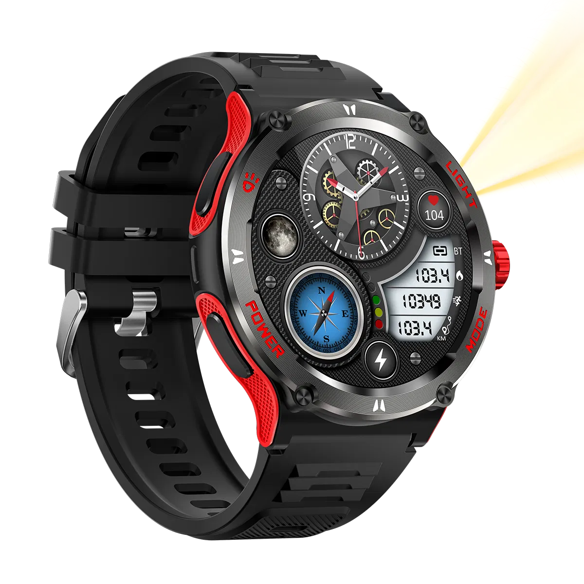 High Quality 1.53 Inch Full Touch IP67 500mAh Ultra Powerful Flashlight Compass Outdoor Sport Smart Watch Reloj Inteligente