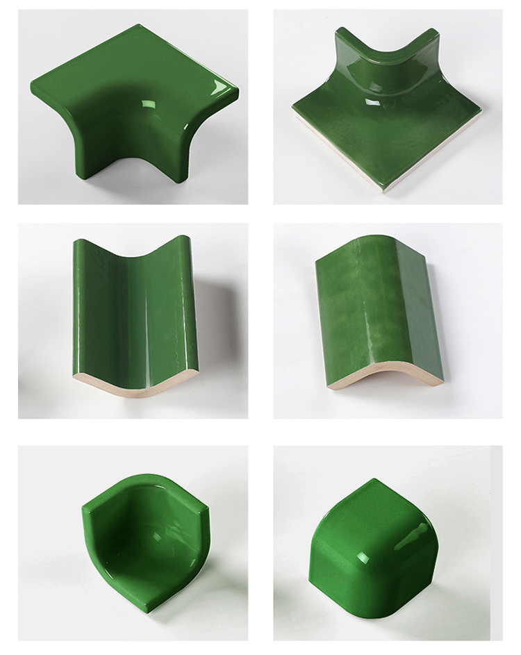 Dark Green Ceramic Tile Trim Corner Edge Used in Washroom