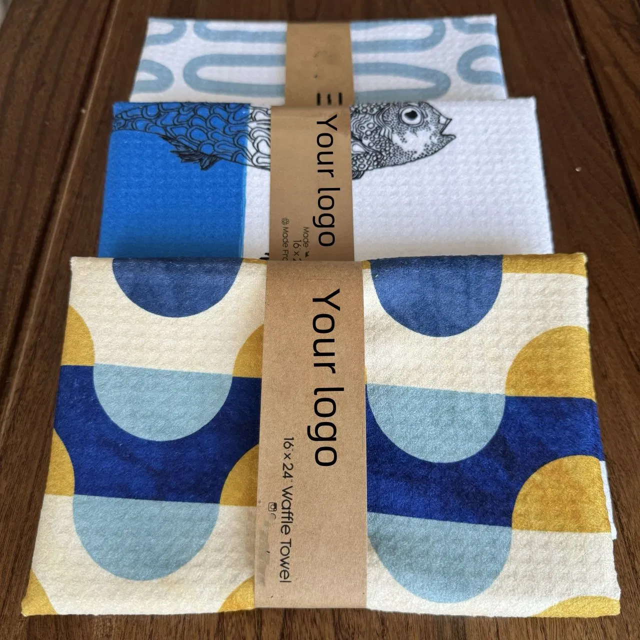 50GSM/400GSM Printed Microfiber Kitchen Towels Customizable Logo Waffle Weave Quick Dry Absorbent Tea Towels