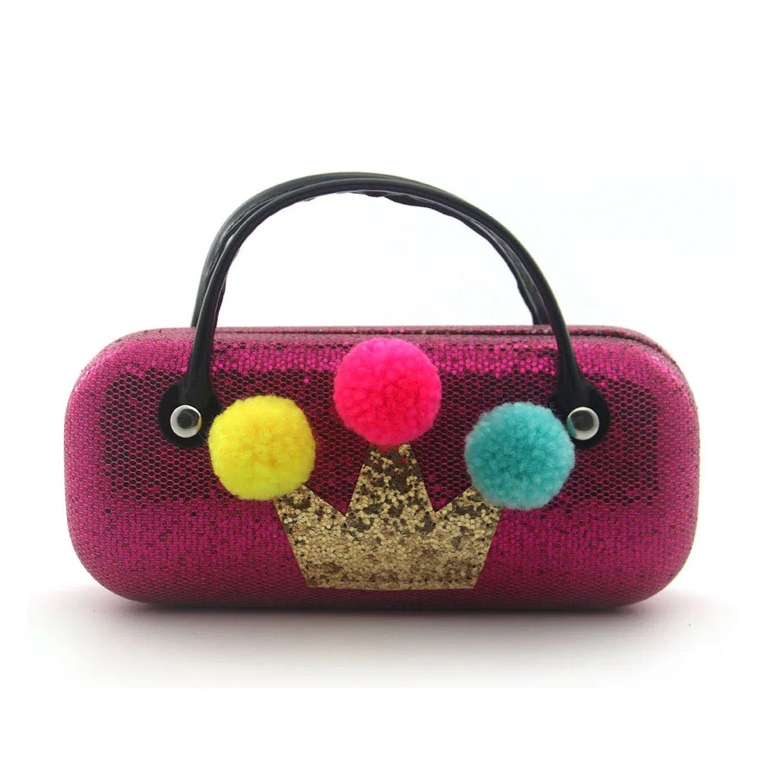 Dark Pink Sequin Shiny Glasses Case Cute Balls Party Dressed up Box
