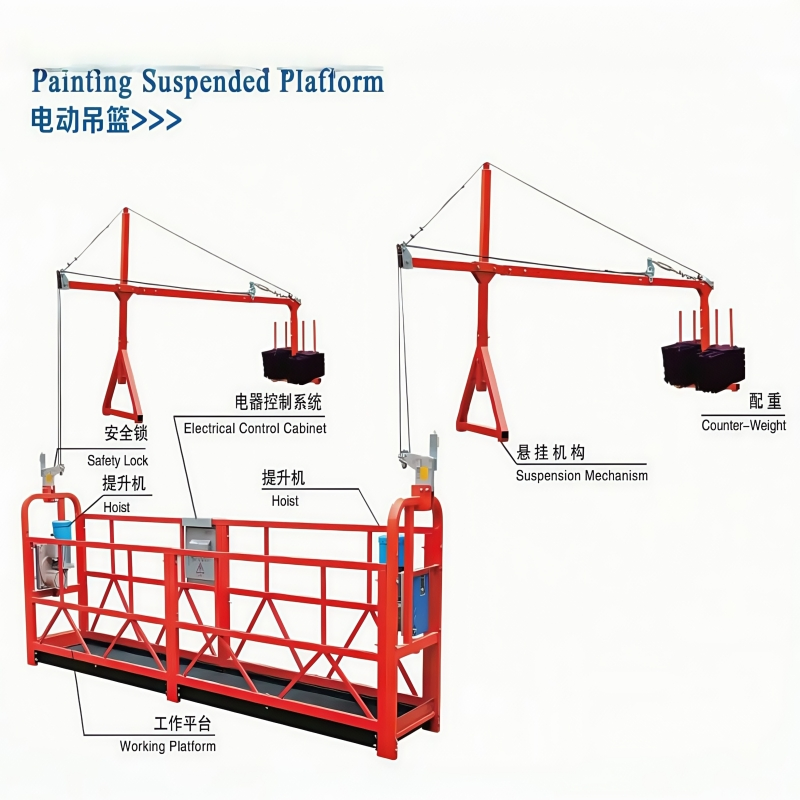 Zlp630 Painted Suspended Cradle Gondola with Ltd6.3 Ltd8 Hoist System
