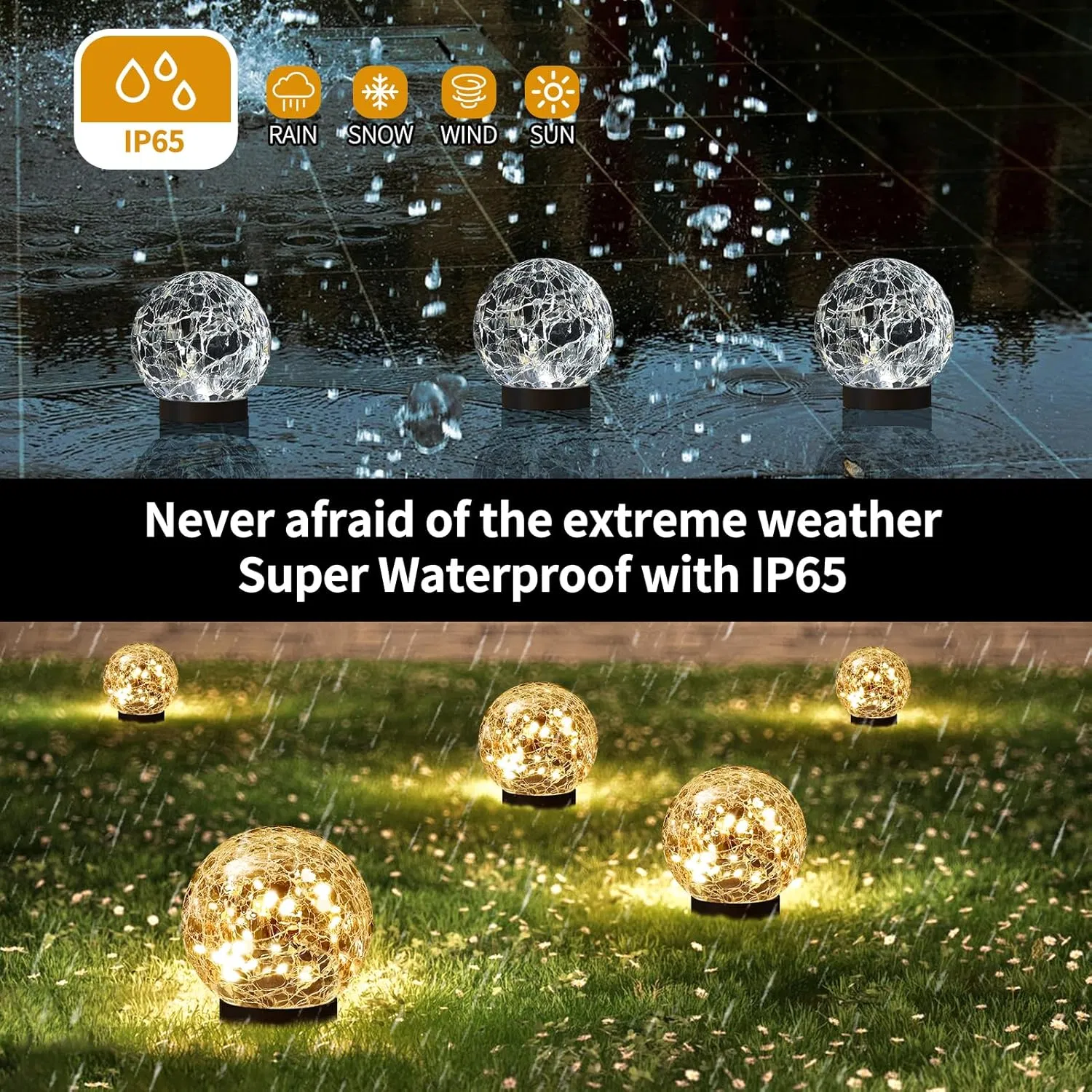 Outdoor Waterproof Garden-Cracked Glass Solar LED Walkway Globe Lights