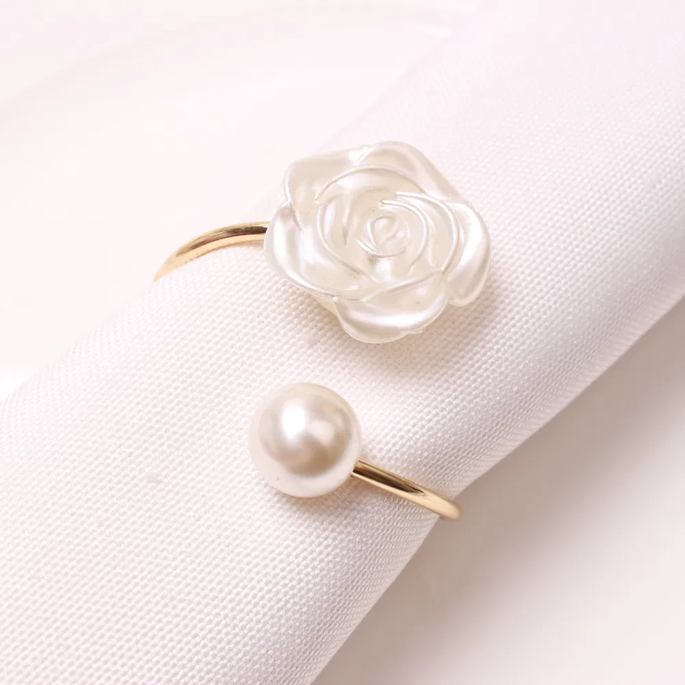 Pearl Napkin Holder Rose Flower Creative Round Pearl Napkin Ring Wedding Accessories