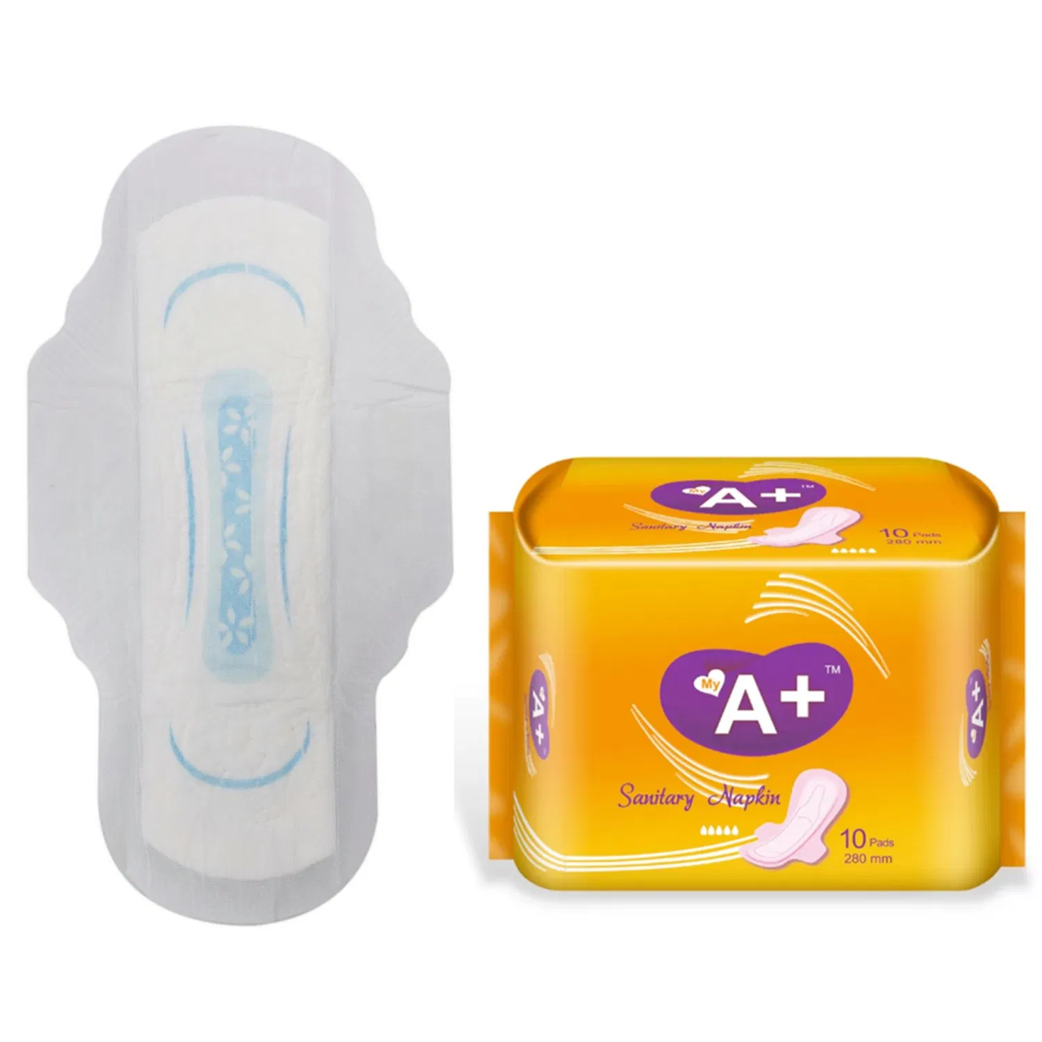 Best Sell Girls Sanitary Pads Custom Blue Ink Print 280mm Sanitary Napkins Woven Pads