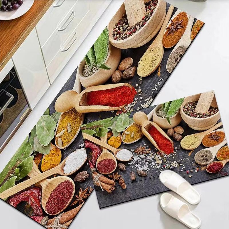 Polyester Custom OEM Factory Wholesale Cheap Velvet Water Absorb Printed Kitchen Mats in Modern Style Kitchen Mat Kitchen Area Carpet
