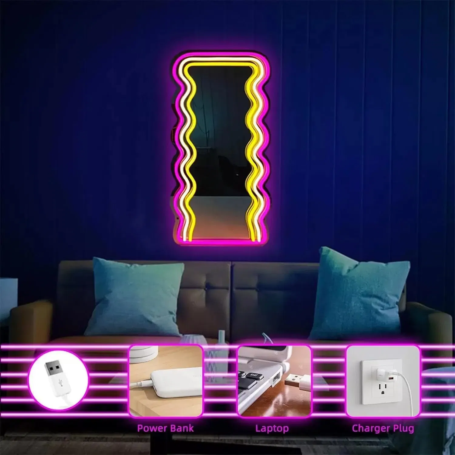Mirror Neon Sign USB Dimmable LED Light for Studio Dorm Bedroom Game Room Bar Home Decoration Gift Night Light