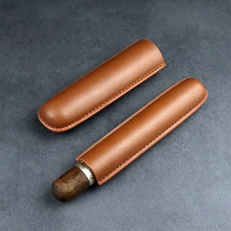 Three-Piece Portable Cowhide Leather Moisture-Proof Cigar Storage Holder Cases