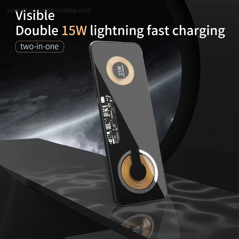 2 in 1 Magnetic Wireless Charger for iPhone 13 / 12 Series Dual 15W Fast Charging Station Portable Visible Charging Pad